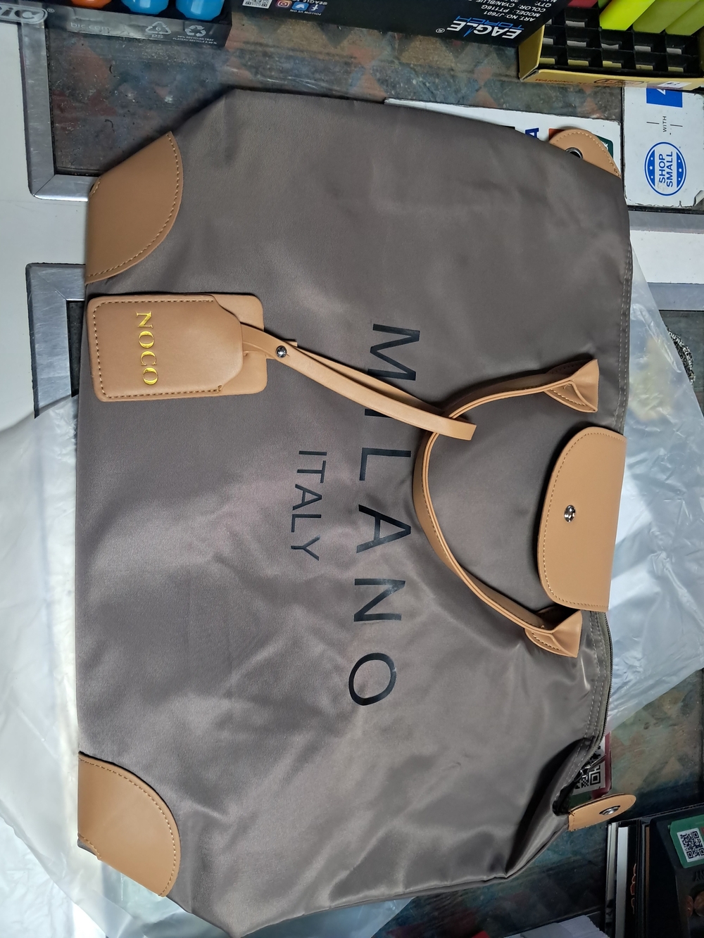 Milano Two-Tone Gray and Tan Travel Tote